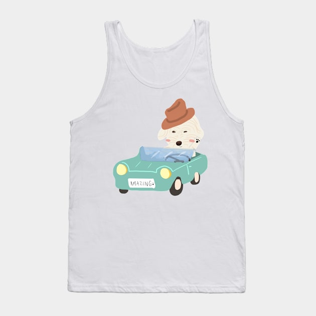 Maltipoo Dog Driving Retro Car Illustration Tank Top by PatternbyNOK